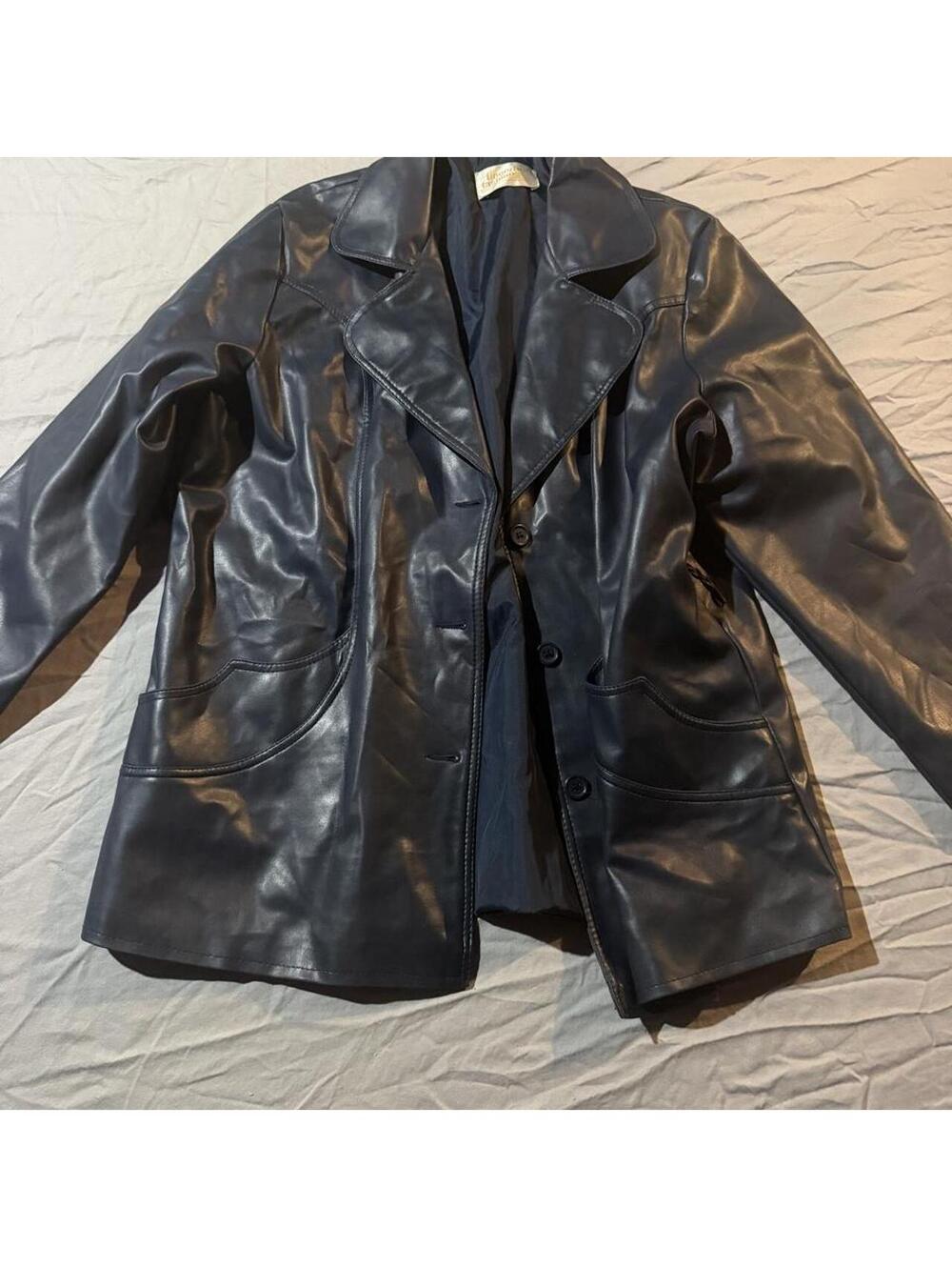 Fingertips Fashions Black Faux Leather Blazer Jacket Size 20.5